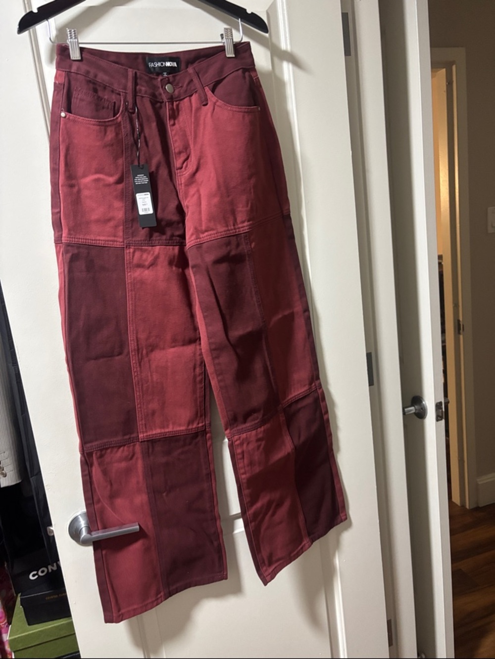 Wide-Leg Patchwork Pants - Red - Picture 5 of 5